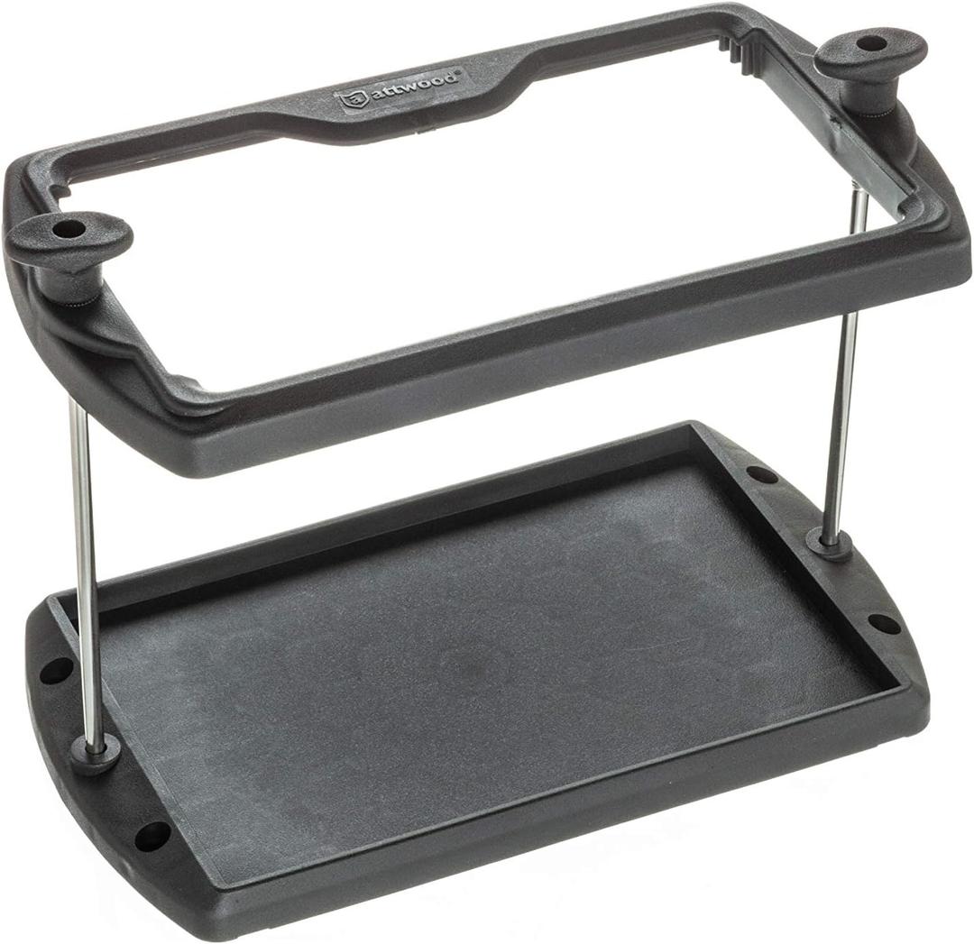 Attwood 9096-5 USCG-Approved 24 Series Heavy Duty Adjustable Hold-Down Marine Boat Battery Tray, Black (One Size)