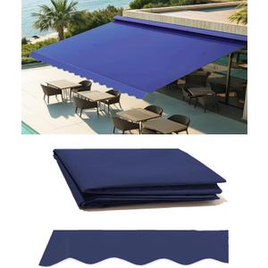 12' x 10' Retractable Patio Awning Replacement Fabric Cloth, Durable Exterior Sunshade Canopy Cloth, Reinforced Multi-Purpose Waterproof Protective Awning Cover, Blue