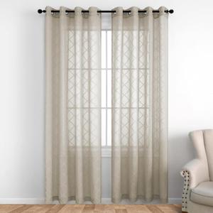 KOUFALL Brown Curtins 108 Inch Length for Living Room Bedroom,Semi Sheer Privacy Taupe Khaki Modern Geometric Design Patterned Light Filtering Extra Long Curtains Window Drapes for Large House