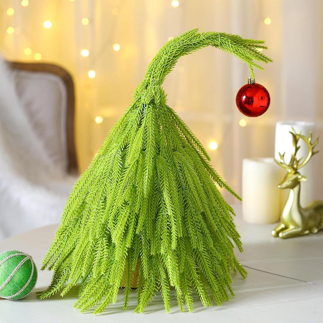 Civaner 18 Inch Lime Green Christmas Tree Decorations Mini Artificial Christmas Tabletop Tree with Red Ball Small Green Xmas Bendable Tree for Indoor Desktop Home Office Holiday Party Decor