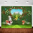 InMemory Wonderland Photo Backdrop for Girls Birthday Party Decorations,Fairy Wonderland Tea Party Backdrops Banner Decor Flower Grass Fence Photography Background for Kids Newborn Portrait Prop 7x5ft (Rose Heart Entrance to Fairy Castle)