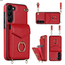 for Samsung Galaxy S23 Case 5G 6.1 inch, Minimalist Wallet Case with Ring Kickstand and Shoulder Strap, Shockproof Stylish Protective Cover for Galaxy S23 -Red