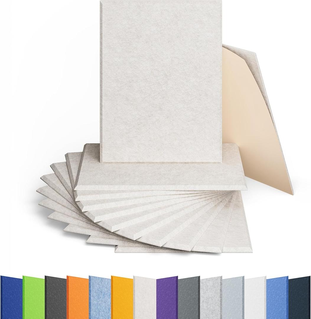 12 Pack Acoustic Panels Self Adhesive Sound Proof Foam, High Density Sound Acoustic Panel, 16X12X0.4 Inch 4:3 Rectangle Panels in Home, Office, Reccording Room, Studio,and more(Beige)