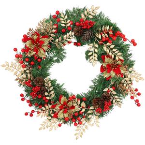 Christmas Wreaths for Front Door Outside Decor, 22" Golden Leaves PineCones Red Berries Poinsettia Winter Artificial Wreath Decorations for Xmas Holiday Home Door Wall Window Fireplace Indoor Porch