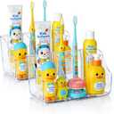 Sotfamily 2-Pack Clear Kids Toothbrush Holders for Bathrooms, Wall-Mounted Tooth Brush Holder & Toothpaste Holder for Bathroom Countertop or Wall, Space-Saving Bathroom Organizers and Storage(No-Drill