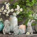 Thyle 3 Pcs Easter Bunny Figurines Distressed Terracotta Rabbit Figures Vintage Resin Easter Bunnies Statue Farmhouse Table Decor for Home Spring Party
