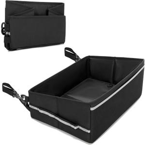 GRAOSO Under Seat Storage Fit for SuperCrew Cab, Foldable Truck Organizers and Storage Box Under Rear Seat For Single Seat with Removable Bottom Plate, 2 Side Handles and Hook Snap Fix Strap, Black (12"D x 16.3"W x 7.5"H)
