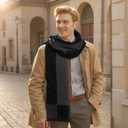 Mens Scarf Winter Warm Plaid Scarf Soft Long Classic Scarves for Men (B-black Dark Grey Big Plaid)