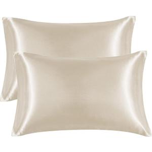 EHEYCIGA Satin Pillowcase Queen Set of 2, Soft Pillowcases for Hair and Skin Similar to Silk, Beige Pillow Cases 2 Pack with Envelope Closure, 20X30 Inches