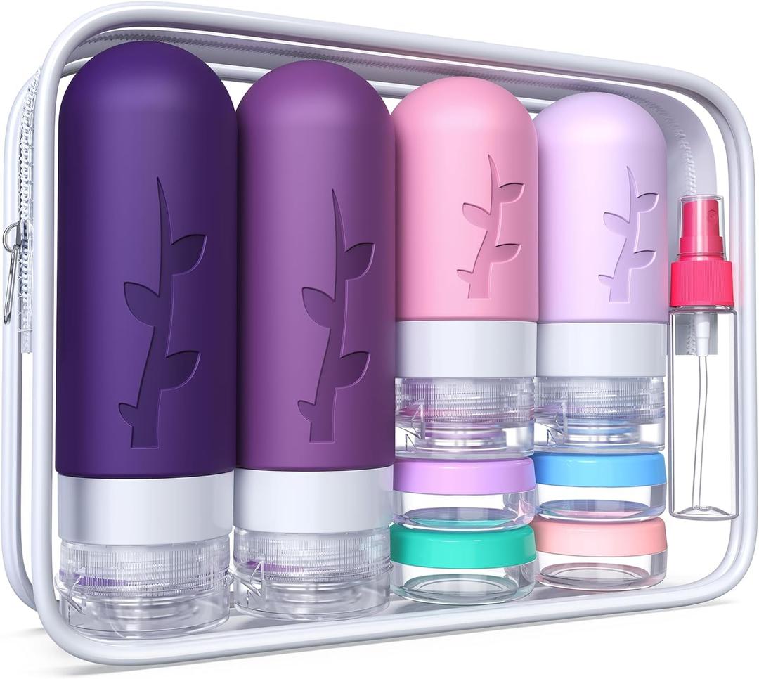 Tocelffe TSA Approved Travel Containers for Toiletries - Leak Proof Silicone Bottles, Refillable Liquid Travel Essentials for Shampoo, Conditioner, Lotion (Violet)
