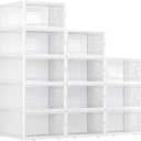 Trdongxu X-Large Plastic Clear Shoe Storage Boxes Stackable 12 Pack Fit Size 11, Shoe Rack & Holder Substitute, Sneaker Containers, Toy Storage Organizer for Entryway, Closet, Under Bed (White)