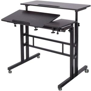 Mobile Laptop Sit-Stand Desk, soges Height Adjustable Standing Tiltable Top Desk, 31.5 inch Stand Up Computer Desk for Home Office, Small Rolling Desk for Small Space, Black