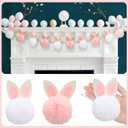 VitalCozy 8.2ft Easter Decorations Garland Cute Short Plush Bunny Garland Felt Ears Easter Banner Decorations for Spring Holiday Party Tree Wall Fireplace Mantle Home Indoor Outdoor Spring Decor (White and Pink)