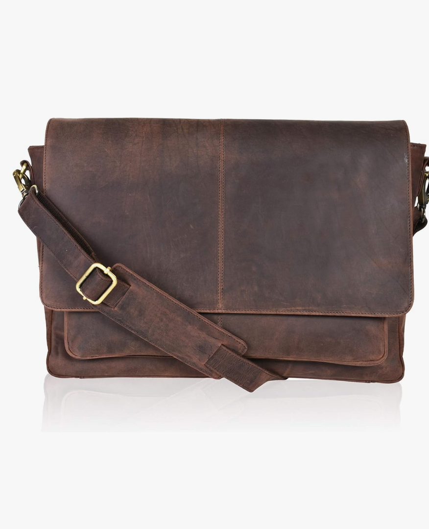 Oak Leathers Leather Messenger Bag for Men and Women - Laptop Briefcase Bag For College, Office, Adjustable Shoulder Strap