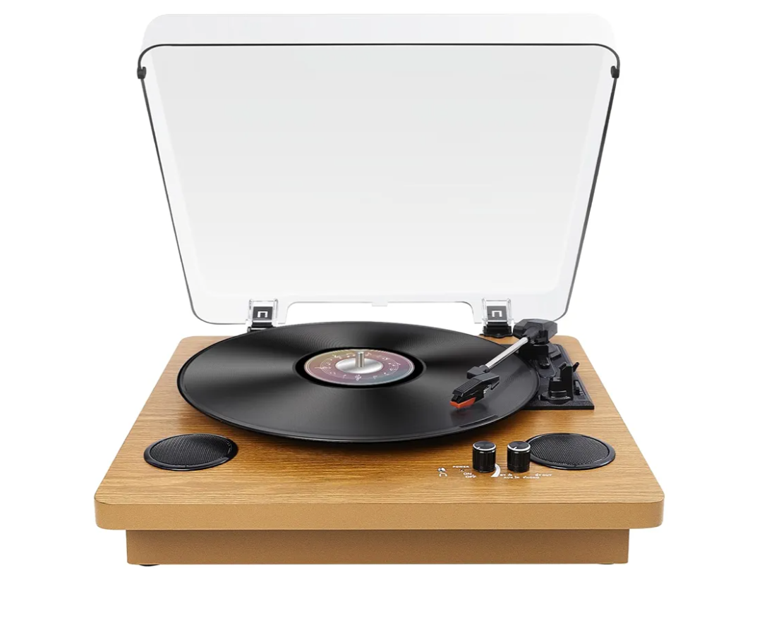 Popsky Record Player,Built-in Dual Channel Stereo Speakers with New Upgraded Ruby Stylus, 3-Speed Premium Retro Bluetooth Turntable Suitable for Gift Giving, with AM/FM Function.