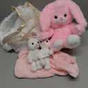 Perfectto Design Easter Gifts for Kids, Stuffed Bunny Toy 5 Pcs - Mommy Stuffed Rabbit, 2 Baby Bunnies and Furry Bag. Soft Easter Bunny Plush Gift for Kids 3-5
