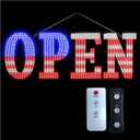 USA Flag 40"x14" Extra Large LED Open Signs for Business with Remote Controlled, 10 Levels Brightness Adjustable Unique Design Super Bright with Chain, High Visibility for Store Bar Hotel Retail Shop