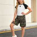 Girls Summer Outfits 2-Piece Clothes Color Block Print Short Sleeve Top and Camo Short Sets Teen Girl Clothes 6-16Y (6-7 Years, Black)