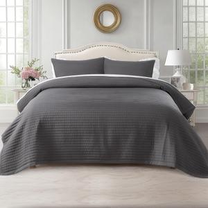 Oversized King Quilt Set 112"x106"  3-Layer Soft Washed Lightweight California King Bedspread, Minimalist Nordic Design, All-Season Quilt Bedding (1 Quilt + 2 Pillow Shams), Tornado Dark Grey