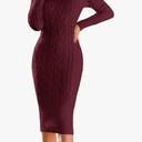Fangetey Womens Long Sleeve Turtleneck Sweater Dresses Knitted Bodycon Midi Sheath Jumper Dresses, Size Small