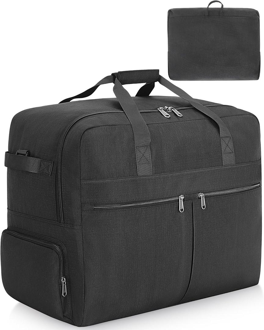 100L Foldable Large Travel Duffle Bag for Men and Women, Packable Duffel Bags with Shoe Compartment, Water Repellent & Tear Resistant (Black)