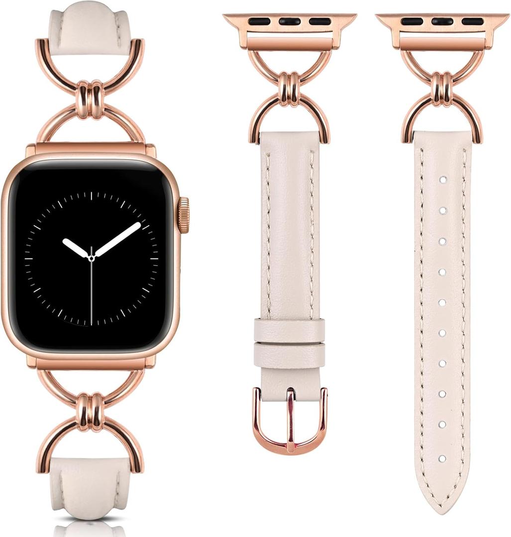 Wearlizer Leather Band Compatible with Apple Watch Bands Women 38/40/41/42mm(Series 11 10), Dressy Fancy Slim Thin Strap with Designer D-Shape Buckle for iWatch Series 11 10