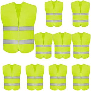 DUSKCOVE 10 Pack High Visibility Safety Vest for Traffic Work, Running, Surveyor and Security Guard - Construction Vest with 2 Reflective Strips, Made from Breathable and Neon Yellow Mesh Fabric, XXL