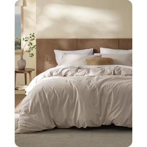 Bedsure Cotton Duvet Cover Full - Luxury Slub Weave 100% Cotton Duvet Cover Set, PureWoven Bedding Set with a Linen Like Textured, Easy Change, Natural Linen, 80" x 90"