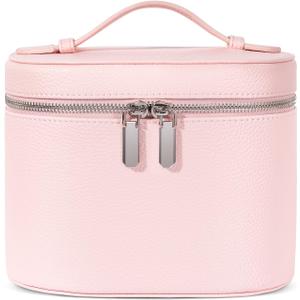Makeup Bag, Travel Make up Case with Compartments and Handle, Portable Cosmetic Organizer Bags,Toiletry Bag for Women (Medium, pink(8*5.5*6 in))