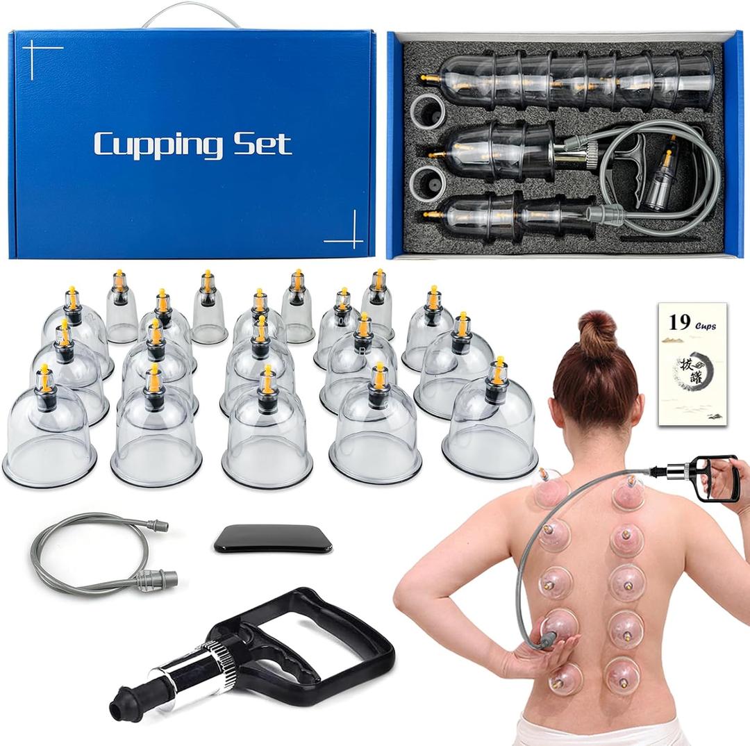 Cupping Set, 19 Cups Cupping Kit for Massage Therapy, Cupping Therapy Set with Pump for Back Massage, Pain Relief, Physical Therapy