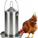 Automatic Chicken Waterer with Handle Heavy Duty Stainless Steel Gravity-Fed Chicken Water Dispenser Hanging Poultry Drinker Feeder for Ducks Chickens Geese Turkeys Parrots Pigeons Quails