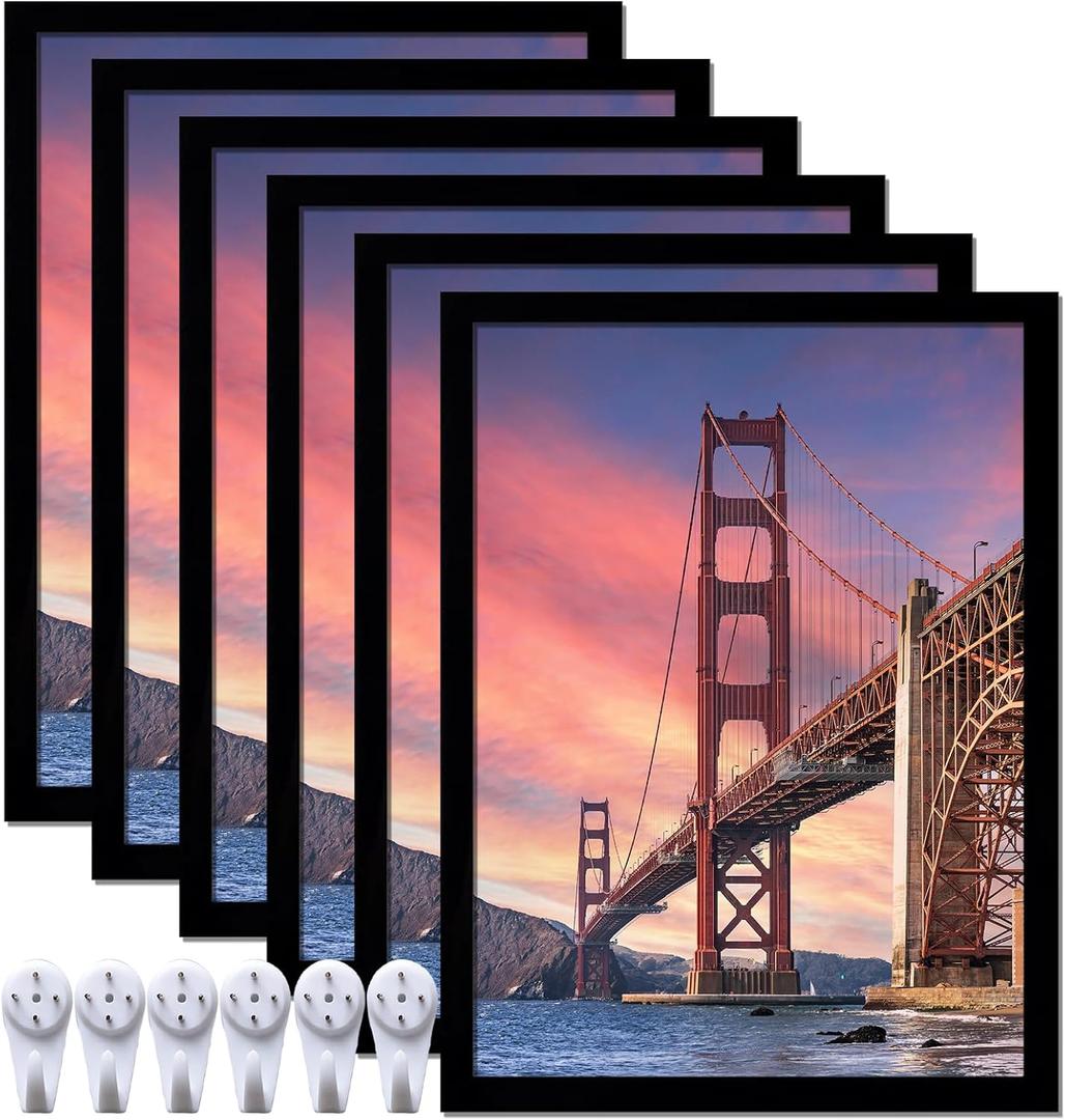 6 Sets 18x24 Picture Frame, Frames for 18 x 24 Canvas Collage Photo Poster Certificate Wall Gallery, High Transparent Horizontal Vertical Black 18 by 24 Inches