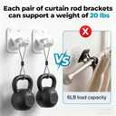 No Drill Curtain Rod Brackets - 20LB, 8 Pack Self Adhesive Curtain Rod Holder, Peel and Stick Wall Hooks, Renter Friendly Upgrades for Apartment, Kitchen, Bathroom, Dorm, Living Room and RV, White