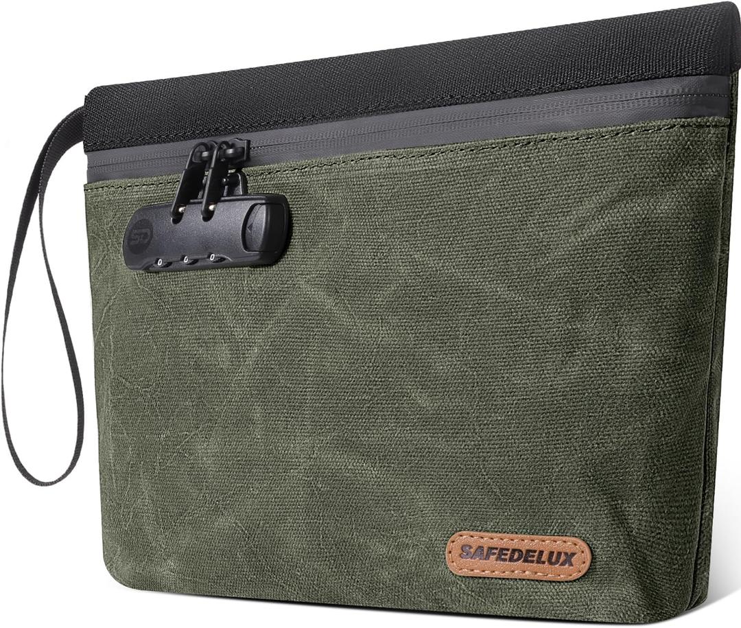 Lock Travel Pouch with Combination Lock & Activated CarbonWaterproof Zipper, Carbon Lined for Home Storage & Gifts (Dark Green)
