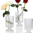 Vintage Glass Vases Set of 3 for Centerpieces, Ribbed Embossed Base Vases for Wedding & Home Decor, 7" H x 4" D  Decorative Glass Containers for Flowers & Organization (3)