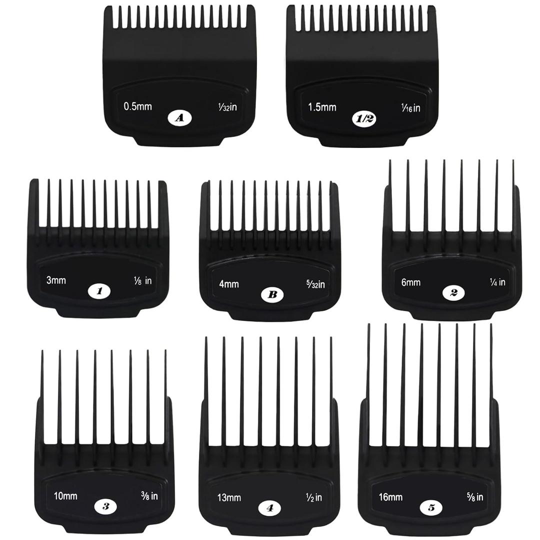 8 Pcs Magnetic Clipper Guards for most Wahl Hair Clippers  Cutting Lengths from 1/32" to 5/8" (0.5mm to 16mm)