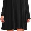 Women's Casual Plain Fit Flowy Simple Swing T-Shirt Loose Tunic Dress (Black)