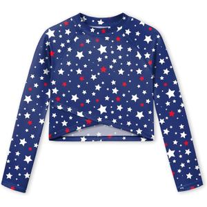 BesserBay Girls Rash Guard UPF 50+ Long Sleeve Mock Neck Crossover Hem Swim Crop Top 4-14 Years (Blue, XXXL)