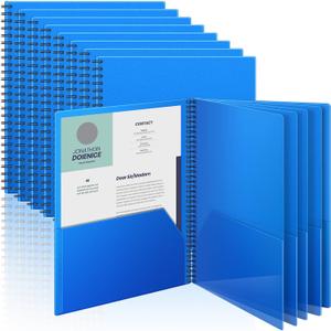 Seajan 8 Pcs 10 Pocket Folder Blue Sturdy Plastic Spiral Portfolio Multi Pocket Folder Organizer Document Folders Plastic Spiral Project Organizer for School Office