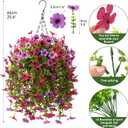 INQCMY Artificial Hanging Flowers with Basket for Spring Outdoor Decoration 3 Bunches of Silk Daisy Flower Uv Resistant for Garden Porch Patio Balcony Yard Decor (Purple Red)
