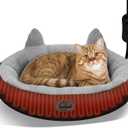 Heated Cat Bed for Small Size Cats, Heated Pet Bed with Timer & Temp Adjustable, Removable Waterproof Pet Heating Pad for Indoor, Gray Cozy Donut Electric Bed Heater Warmer for Kitten Cat (Large)