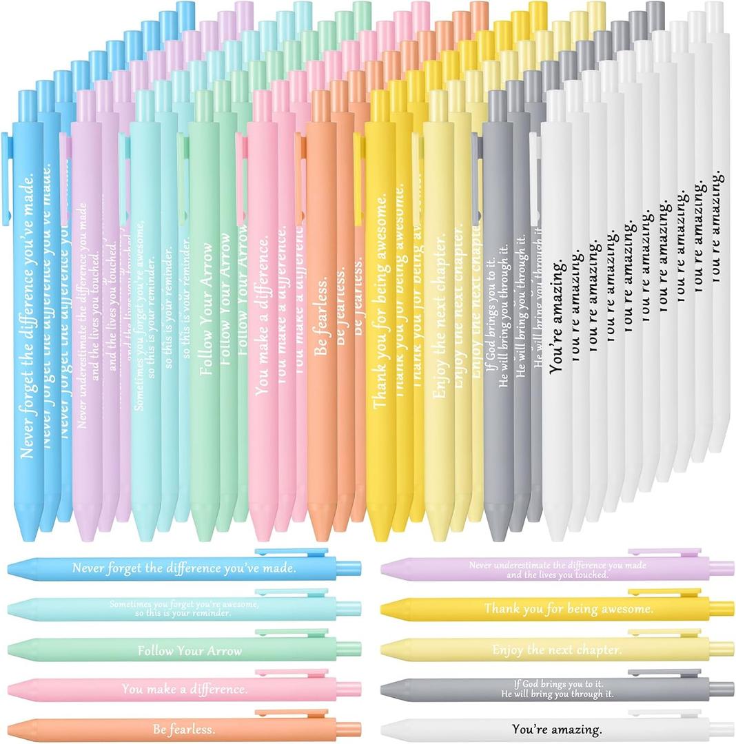 Teling 100 Pcs Inspirational Pens in Bulk Motivational Ballpoint Pens Bulk with Funny Sayings Quotes Positive Thank You Gifts for Adults Employees Coworkers Team Staff(Pastel Colors,Classic Style)