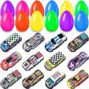 12 Pack Prefilled Easter Eggs Filled with Cars, Colorful Plastic Filled Easter Eggs with Toys Inside for Kids Easter Egg Hunt, Easter Basket Stuffers, Easter Party Favor Supplies
