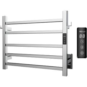 P&Bhusri Heated Towel Rack for Bathroom,Wall Mounted Electric Towel Rack with Timer and LED Indicator, 5-Bar Towel Warmer, Stainless Steel Polished, Hard-Wired/Plug-in