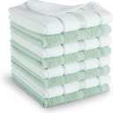 KitchenAid Albany Dishcloth 8 Pack Set, Pistachio/White, 12"x12" (Small)