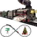 Train Set for Kids, Electric Train Toys with Realistic Light Sounds Smoke, Christmas Train Model Gifts for Toddlers Boys Girls, Steam Locomotive, Luxury Track & 2 Glowing Passenger Carriages