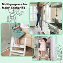 WOOD CITY Step Stool Foldable for Toddlers, Adjustable Kids Step Stool for Bathroom Sink Toilet Potty Training Stool with Handles Child Kitchen Counter Stool Helper Montessori Kitchen Stools