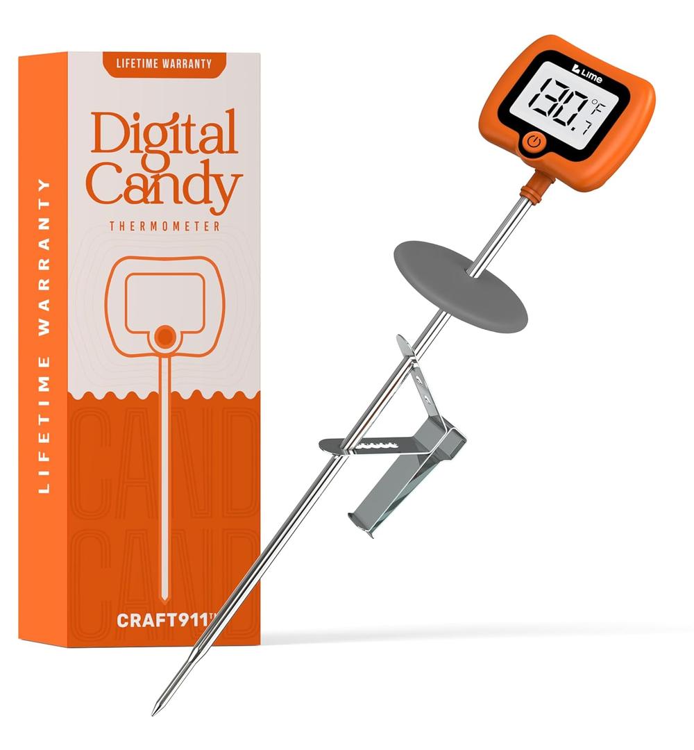 Digital Candy Thermometer with Pot Clip, 10" Long Stainless Steel Probe, Instant Read Kitchen Thermometer for Cooking, Baking, and Candy Making (Orange)