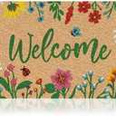 Floral - 17"x29" - Coir Door Mat with Heavy Duty Backing - Welcome Mats for Entryway, Porch - Anti-Slip PVC & Coconut Fiber Surface -Natural Home Accessories, Minimalist Original Design