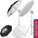 Photography Umbrella Lighting Kit,33" Translucent White Soft Umbrella & Silver Reflector Diffuser Umbrella for Studio/Outdoor Photo and Video Lighting Accessories (1x 33 White + 1x 33 Black)